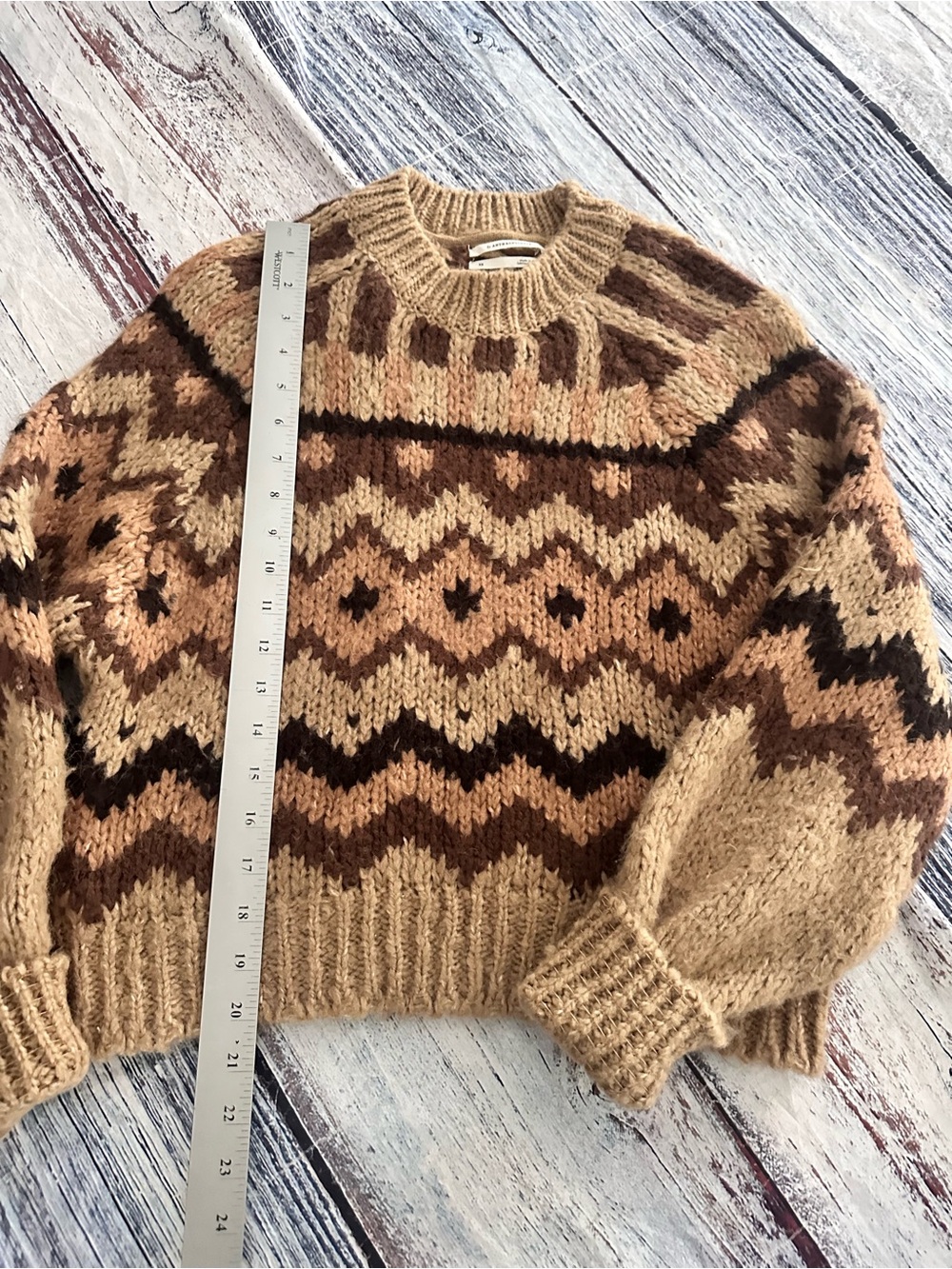Anthropologie Wool Blend Chunky Fair Isle Knit Sweater in Beige & Brown - Picture 9 of 10
